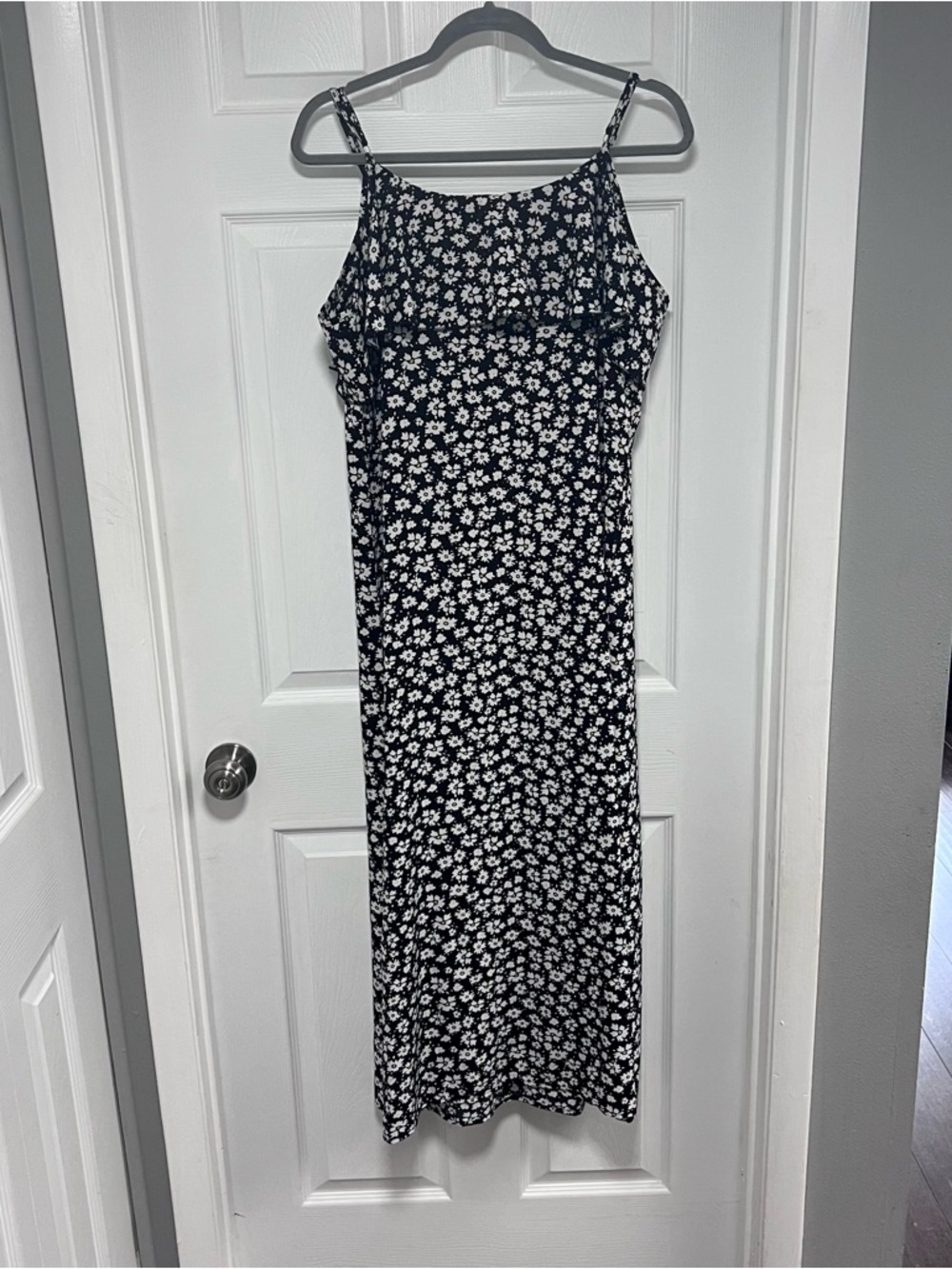 Black Floral Maxi Dress with Ruffle Bodice Size L